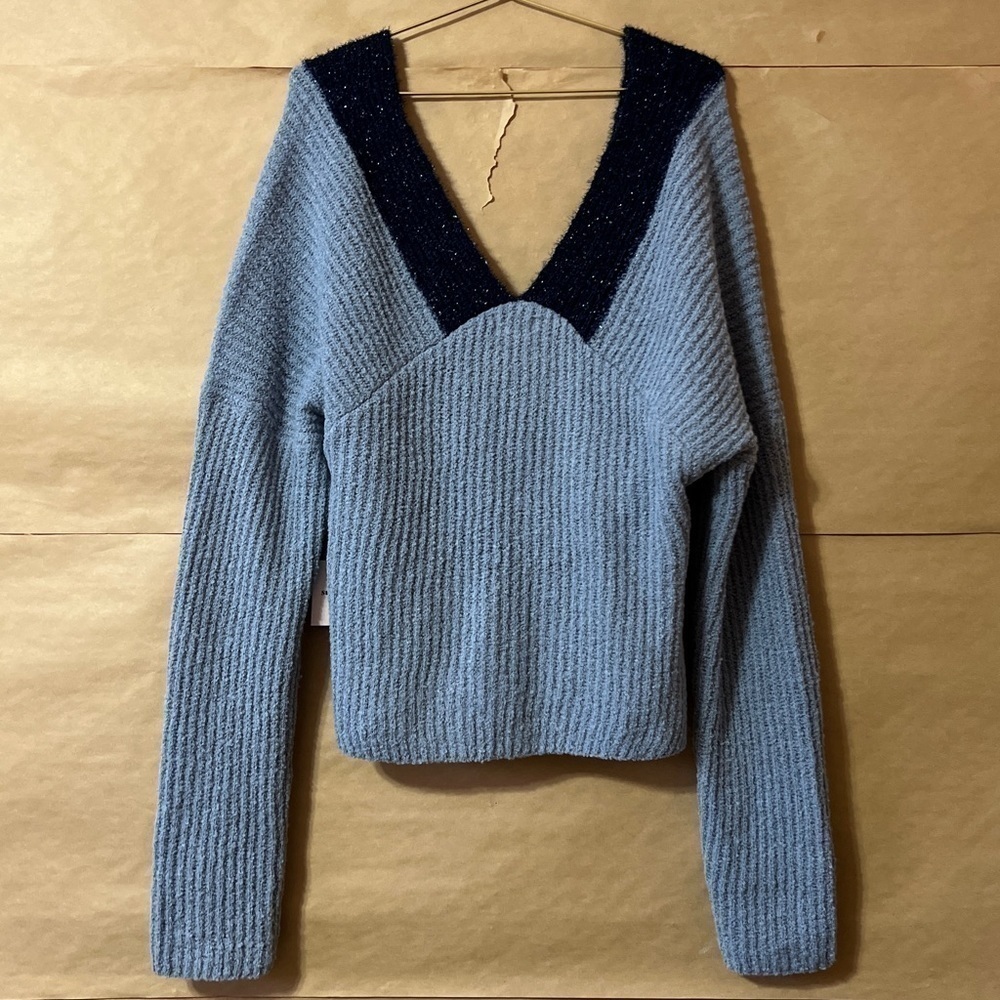 Superdown | NWT Lanah Wrap Sweater Crossover Front Blue Multi Metallic Size L - Picture 9 of 11